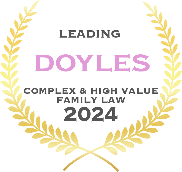 Award logo that reads: Leading, followed by the word Doyles and Complex and High Value Family Law 2024. Recipients from our firm include Fiona Caulley,