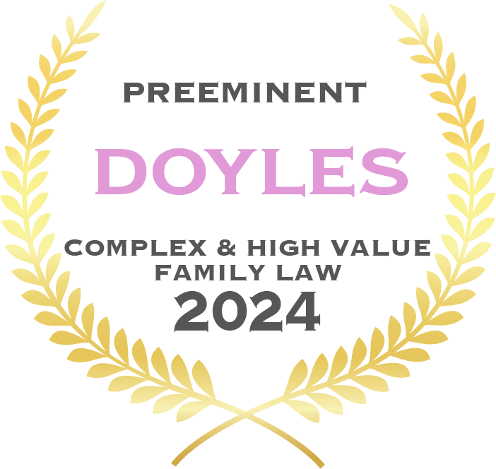 Award logo that reads: Preeminent followed by the word Doyles and Complex and High Value Family Law 2024. Tony Phillips is a recipient of this highest ranking of the award.