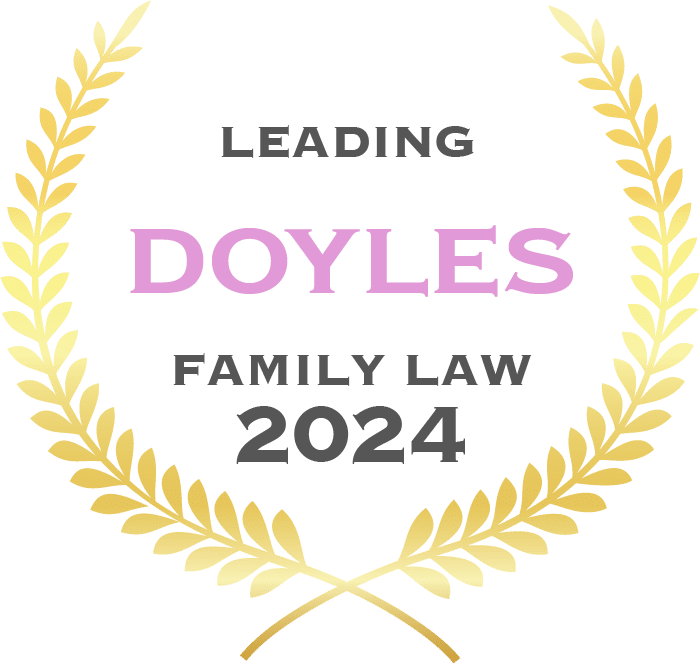 Award logo that reads: Leading, followed by the word Doyles and Family Law 2024. Team recipients include Fiona Caulley