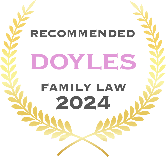 Award logo which reads: Recommended, followed by the word Doyles and Family Law 2024. Recipients from our firm include Belinda Jeffrey,