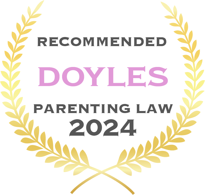 Award logo which reads: Recommended, followed by the word Doyles and Parenting Law 2024. Recipients from our firm include Belinda Jeffrey,