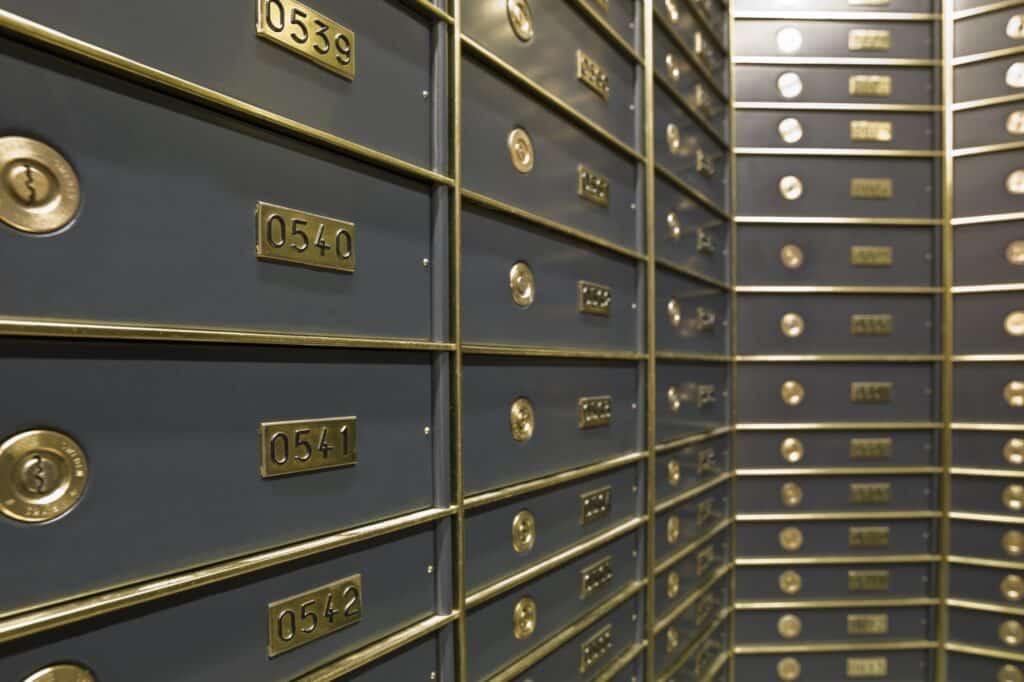 Bank safe deposit box. Symbolic of separating couples and the risk people hiding assets.