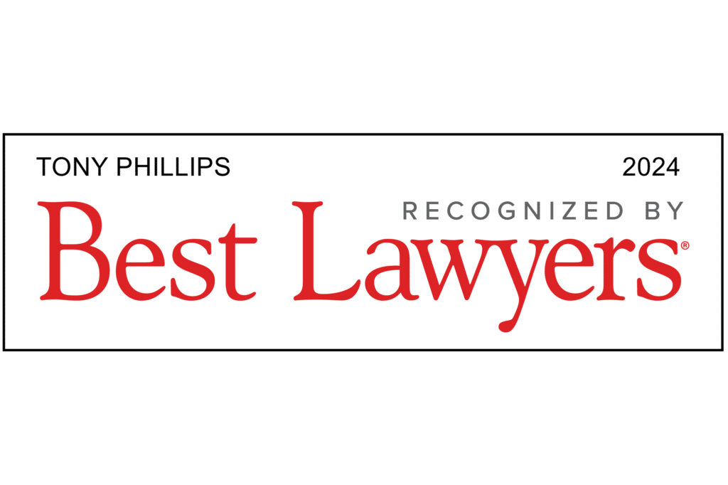 Best Lawyer Award logo. Reads: Tony Phillips, Recognised by Best Lawyers 2024. There are 2 of these logos for two awards. One in the category of Family Law and the other, Family Law Mediation.
