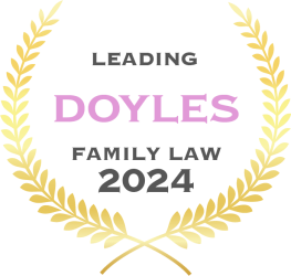 Award logo that reads: Leading, followed by the word Doyles and Family Law 2024. Team recipients include Fiona Caulley
